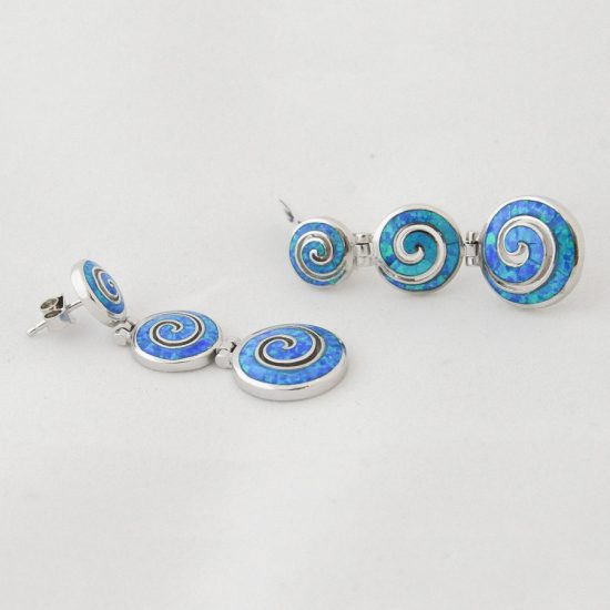 Σκουλαρίκια Ασημένια Σπείρα με Μπλέ Οπάλ