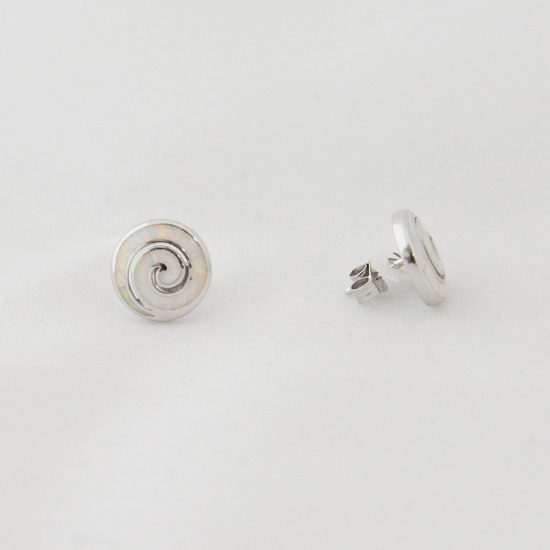 Σκουλαρίκια Ασημένια Κρίκος με Λευκό Οπάλ