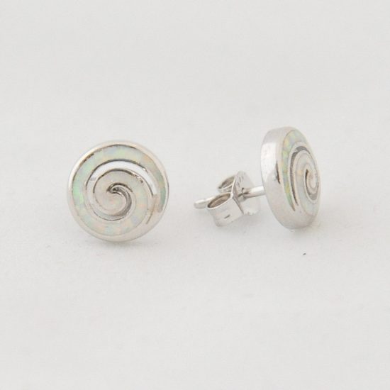 Σκουλαρίκια Ασημένια Σπείρα με Λευκό Οπάλ