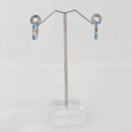 Σκουλαρίκι Κρίκος με Ασημένιο Μαίανδρο και Μπλέ Οπάλ